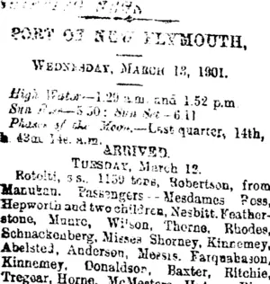 SHIPPING NEWS. (Taranaki Daily News 13-3-1901)
