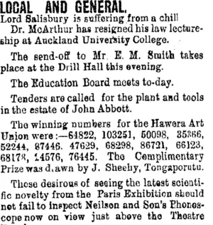 LOCAL AND GENERAL. (Taranaki Daily News 27-3-1901)