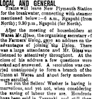 LOCAL AND GENERAL (Taranaki Daily News 25-4-1901)