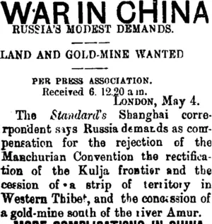 WAR IN CHINA (Taranaki Daily News 6-5-1901)