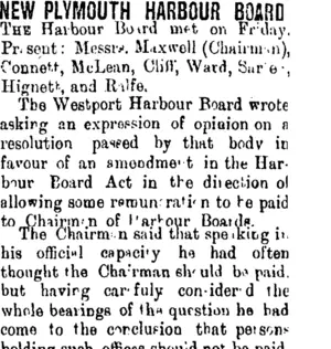 NEW PLYMOUTH HARBOUR BOARD. (Taranaki Daily News 18-5-1901)