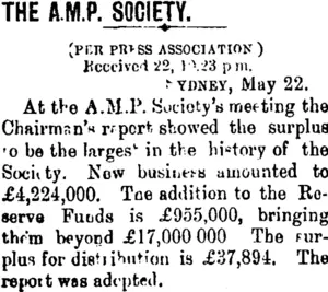 THE A.M.P. SOCIETY. (Taranaki Daily News 23-5-1901)