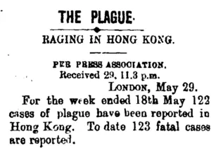 THE PLAGUE. (Taranaki Daily News 30-5-1901)