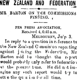 NEW ZEALAND AND FEDERATION (Taranaki Daily News 4-7-1901)