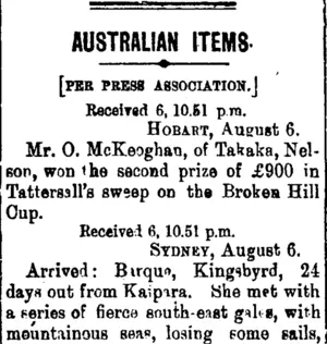 AUSTRALIAN ITEMS. (Taranaki Daily News 7-8-1901)