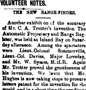 VOLUNTEER NOTES. (Taranaki Daily News 14-8-1901)