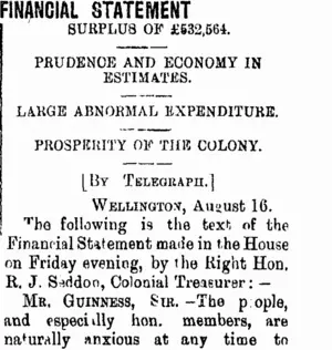 FINANCIAL STATEMENT. (Taranaki Daily News 17-8-1901)