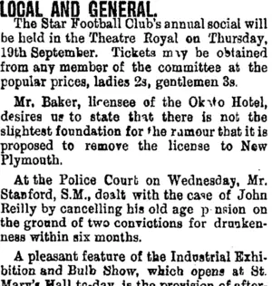 LOCAL AND GENERAL. (Taranaki Daily News 5-9-1901)