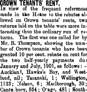 GROWN TENANTS' RENT. (Taranaki Daily News 13-9-1901)