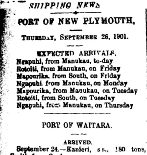 SHIPPING NEWS. (Taranaki Daily News 26-9-1901)