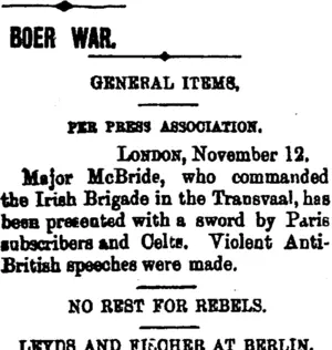 BOER WAR. (Taranaki Daily News 14-11-1901)
