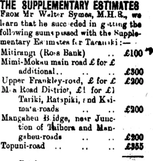 THE SUPPLEMENTARY ESTIMATES (Taranaki Daily News 16-11-1901)