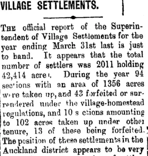 VILLAGE SETTLEMENTS. (Taranaki Daily News 9-12-1901)