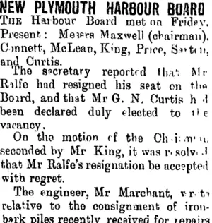 NEW PLYMOUTH HARBOUR BOARD. (Taranaki Daily News 18-1-1902)