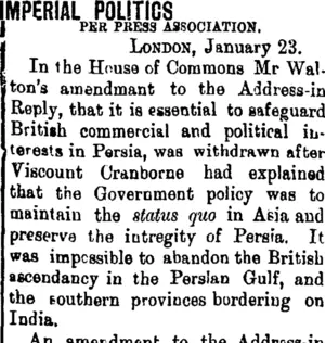 IMPERIAL POLITICS. (Taranaki Daily News 25-1-1902)