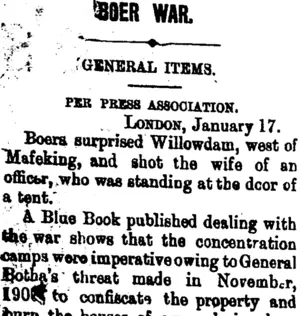BOER WAR. (Taranaki Daily News 20-1-1902)