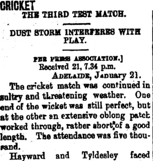 CRICKET. (Taranaki Daily News 22-1-1902)