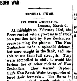 BOER WAR. (Taranaki Daily News 8-3-1902)