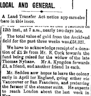 LOCAL AND GENERAL. (Taranaki Daily News 14-3-1902)