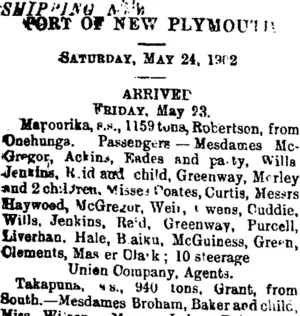 SHIPPING NEWS. (Taranaki Daily News 24-5-1902)