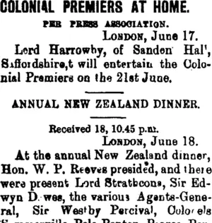 COLONIAL PREMIERS AT HOME. (Taranaki Daily News 19-6-1902)