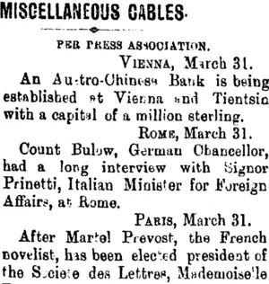 MISCELLANEOUS CABLES. (Taranaki Daily News 2-4-1903)