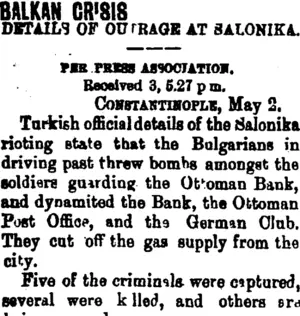 BALKAN GRISIS. (Taranaki Daily News 4-5-1903)