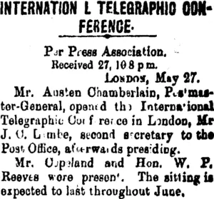 INTERNATIONAL TELEGRAPHIC CONFERENCE. (Taranaki Daily News 28-5-1903)