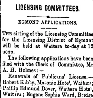 LICENSING COMMITTEES. (Taranaki Daily News 4-6-1903)