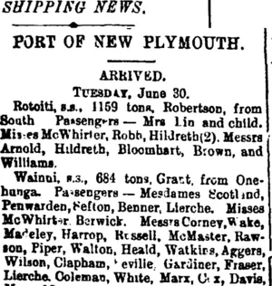 SHIPPING NEWS. (Taranaki Daily News 1-7-1903)