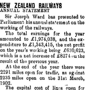 NEW ZEALAND RAILWAYS. (Taranaki Daily News 25-7-1903)