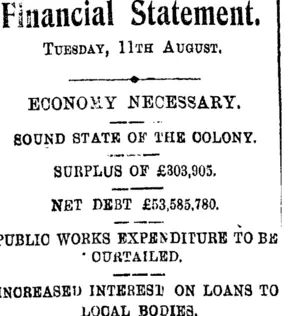 Financial Statement. (Taranaki Daily News 12-8-1903)