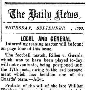 The Daily News, THURSDAY, SEPTEMBER 3, 1903. LOCAL AND GENERAL (Taranaki Daily News 3-9-1903)