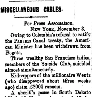 MISCELLANEOUS CABLES. (Taranaki Daily News 5-11-1903)