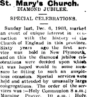 St. Mary's Church. (Taranaki Daily News 7-12-1903)