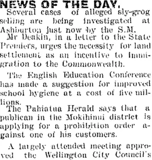 NEWS OF THE DAY. (Taranaki Daily News 18-4-1904)