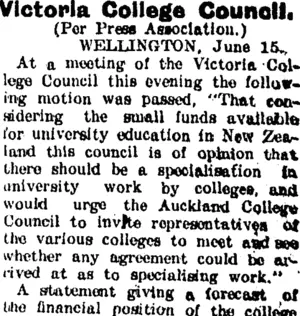 Victoria College Council. (Taranaki Daily News 16-6-1904)