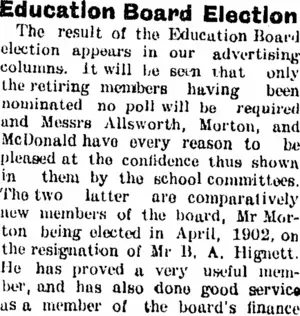 Education Board Election (Taranaki Daily News 6-7-1904)