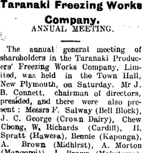 Tapanaki Freezing Works Company. (Taranaki Daily News 29-8-1904)