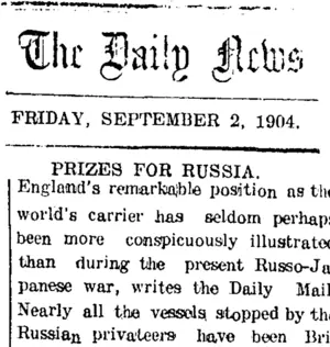 The Daily News. FRIDAY, SEPTEMBER 2, 1904. PRIZES FOR RUSSIA. (Taranaki Daily News 2-9-1904)