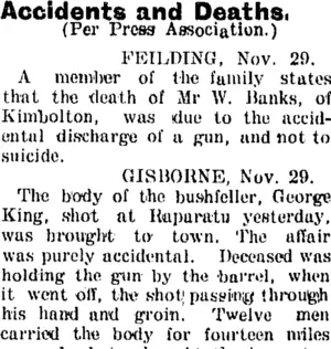 Accidents and Deaths. (Taranaki Daily News 30-11-1904)