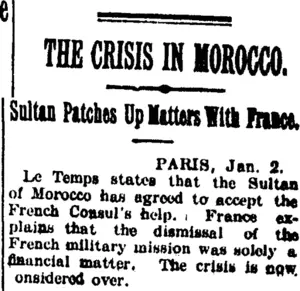 THE CRISIS IN MOROCCO. (Taranaki Daily News 4-1-1905)