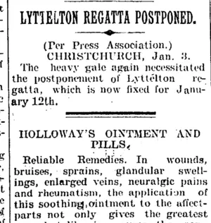LYTTELTON REGATTA POSTPONED. (Taranaki Daily News 4-1-1905)