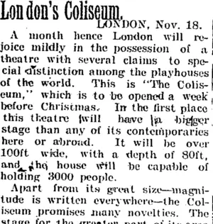 London's Coliseum. (Taranaki Daily News 4-1-1905)