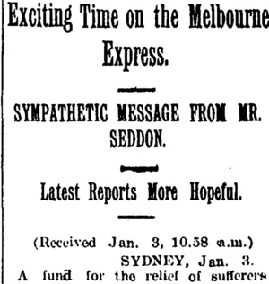Exciting Time on the Melbourne Express. (Taranaki Daily News 4-1-1905)