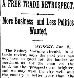 A FREE TRADE RETROSPECT. (Taranaki Daily News 4-1-1905)
