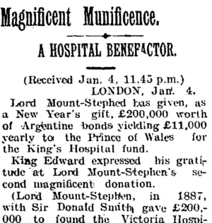 Magnificent Munificence. (Taranaki Daily News 5-1-1905)