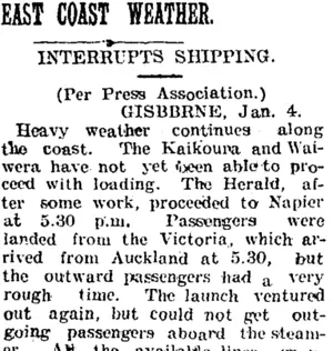 EAST COAST WEATHER. (Taranaki Daily News 5-1-1905)