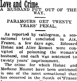 Love and Crime. (Taranaki Daily News 5-1-1905)