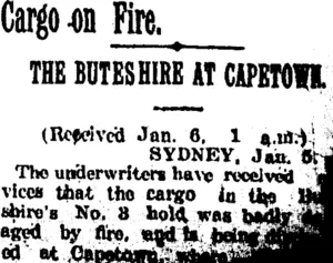 Cargo on Fire. (Taranaki Daily News 6-1-1905)
